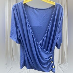 SHEIN Plus Button Detail Ruched Side Wrap Top Blue Curve Plus 2XL
